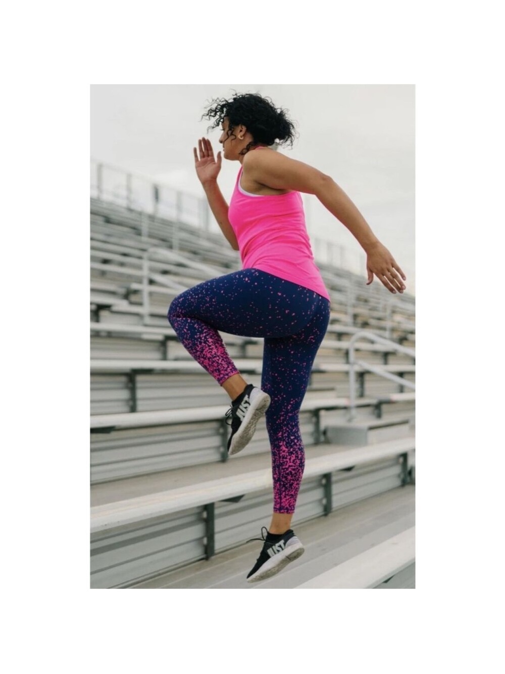 ZYIA Active Navy Blue Leggings with Pink Dots (Size 6-8) - Picture 4 of 8